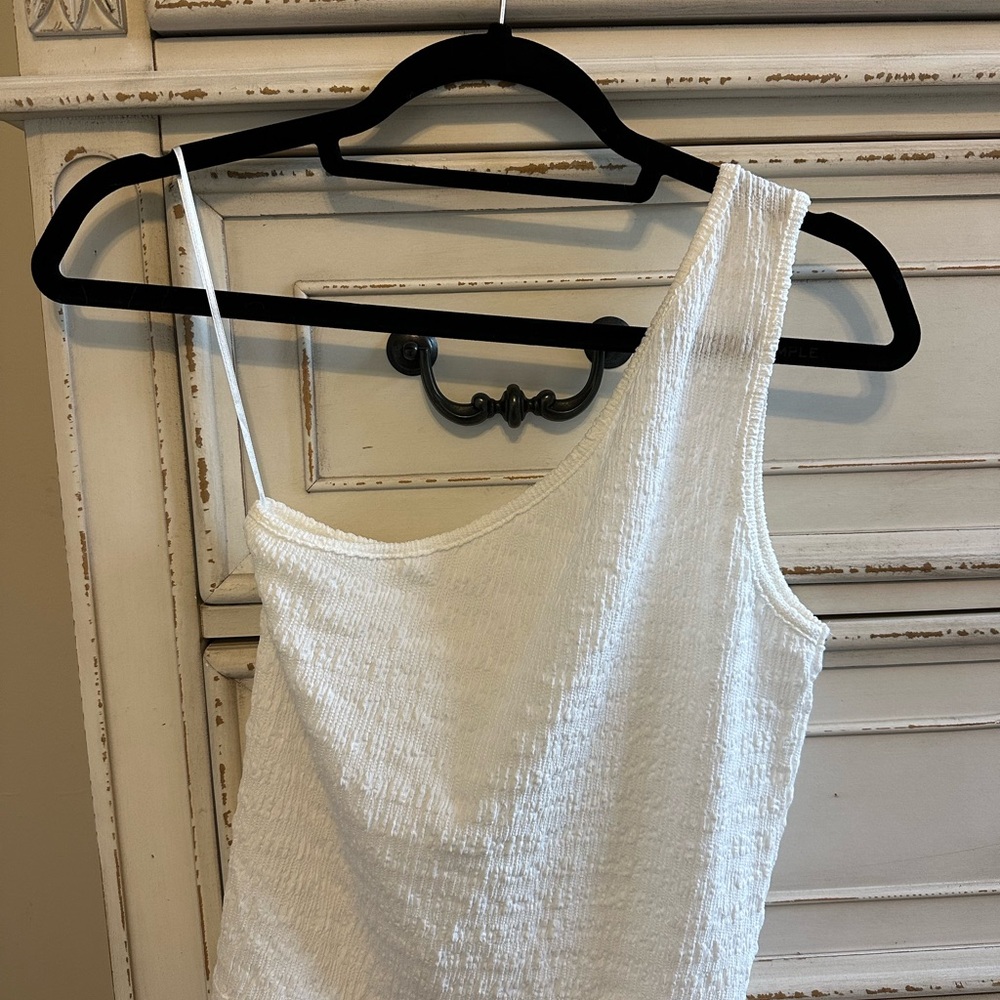 O'Neill White Textured One Shoulder Tank Top